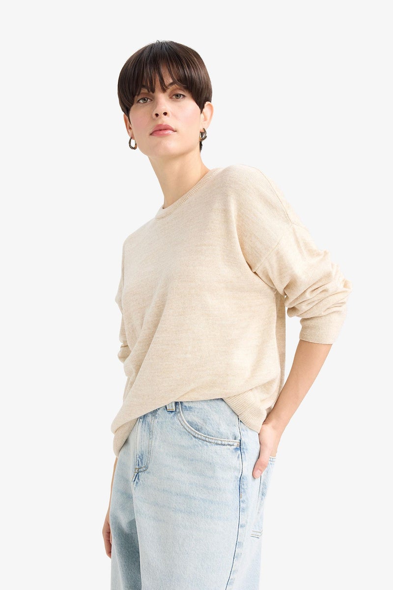 DeFacto Beige Woman Regular Fit Crew Neck Knitwear Pullover Casual - Image 3